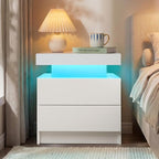 LED Nightstand with Wood 2 Drawers Modern Bedside Table - Image 3