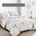 Anibedding Grey Quilt Set Queen, Botanical Bedspread - Image 3