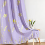 Lilac Blackout Curtains for Bedroom, Room Darkening Gold Palm Tree Pattern - Image 7