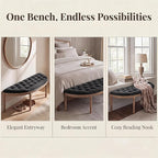 chairus 55" Button Tufted Semi-Circle Dining Bench Linen Halfmoon Entryway - Image 6