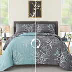 California King Size Quilt Set Grey Blue Reversible Bedspread Bedding Set | 3 by HOME