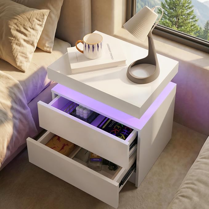 White Modern LED Nightstand Set of 2 - Image 4