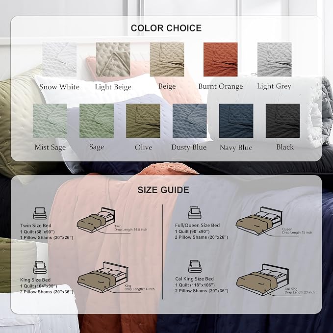 ROARINGWILD Sage Green Twin Size Quilt Bedding Set, Lightweight Soft Bedspread - Image 7