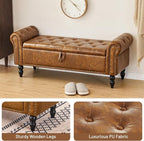 Storage Ottoman Bench, Leather Benches End of Bed Bench - Image 4