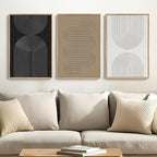 Framed Black and White Neutral Abstract Wall Art set, 3 Piece Cnavas Prints | by Cuspin