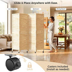 Amsleekey 4 Panel Wood Room Divider, Lockable Wheels, Freestanding Wall Divider - Image 5