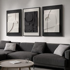 Large 3D Textured Framed Black and White Abstract Wall Art by Cuspin