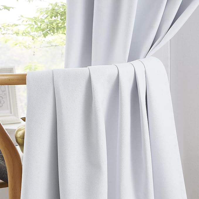 White Blackout Curtains 108 Inches Long 2 Panels Back Tab Pocket Hook Belt Full - Image 5