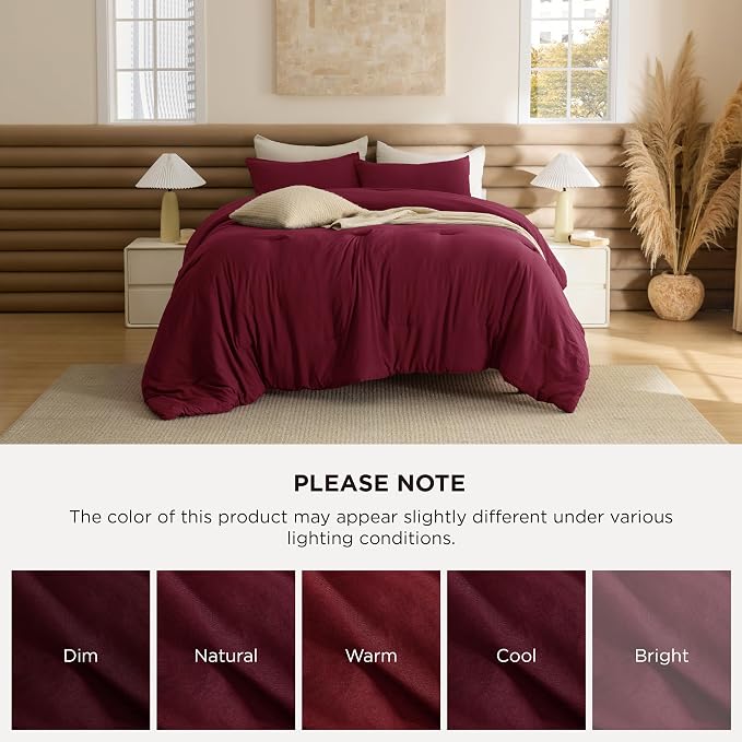 Bedsure California King Comforter Set, Dark Red Soft Prewashed Bedding - Image 8