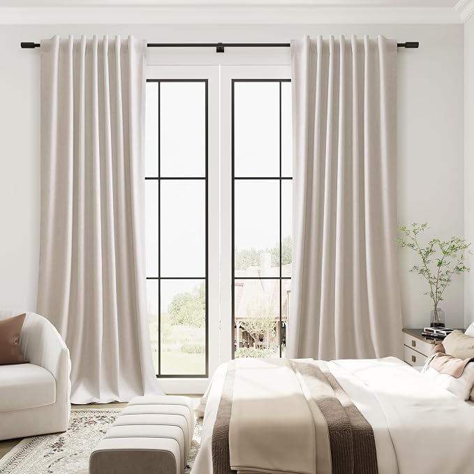 Cream 100% Blackout Linen Curtains - Image 4
