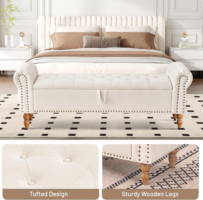 63” End of Bed Bench, Bedroom Bench - Image 6