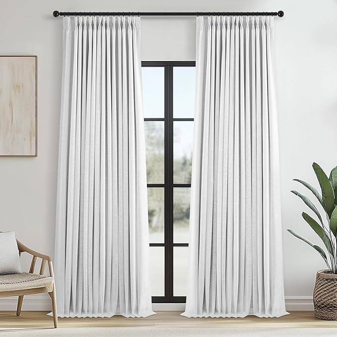 White Extra Long total Blackout Linen Curtains 108 Inches Long by Topfinel