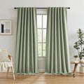Blackout Linen Curtains 108 Inches Long, Back Tab Loop Pocket Hook Belt Long by KEQIAOSUOCAI