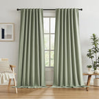 Blackout Linen Curtains 108 Inches Long, Back Tab Loop Pocket Hook Belt Long by KEQIAOSUOCAI