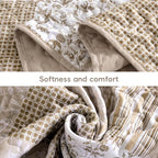 Mybedsoul Beige Boho Quilt Set Full Size, 3 Pieces Plaid Floral Bedspread Set - Image 4