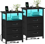 Night Stand Set 2 with Charging Station, LED Nightstand by Vagusicc
