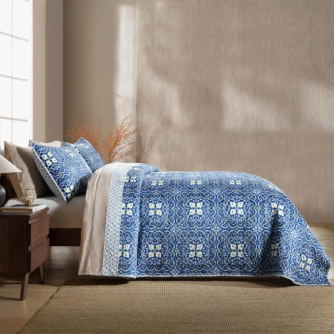 Reversible Quilt Set Queen Size, Boho Floral Patchwork Bedspread Coverlet Set - Image 5