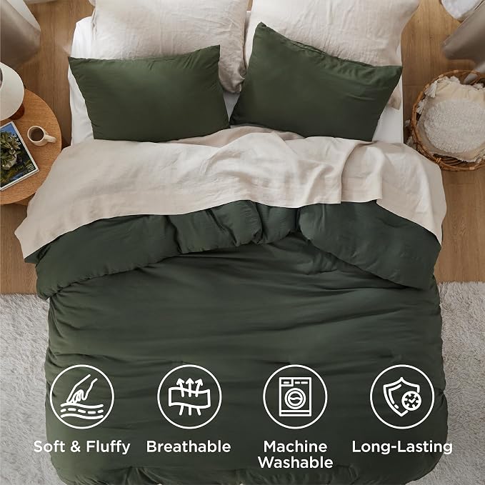 Bedsure Queen Comforter Set, Dark Green Soft Prewashed Bedding - Image 4