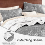 DJY King Size Grey Botanical Quilt Set, Floral Bedspread Coverlet | Lightweight - Image 8