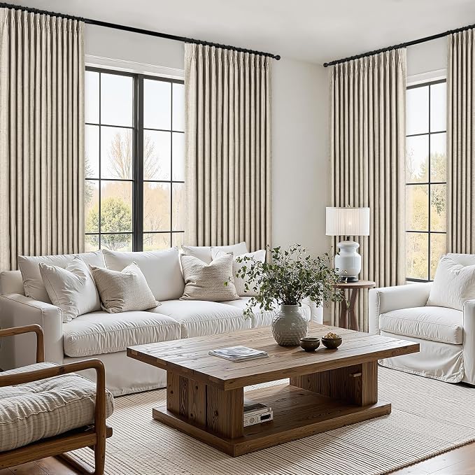 Pinch Pleated Full Blackout Linen Curtains 120 Inch - Image 7
