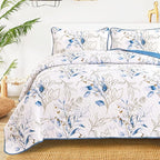 Anibedding Twin Quilt Set, 2 Pieces Blue Botanical Bedspread Bedding Set | Soft - Image 6