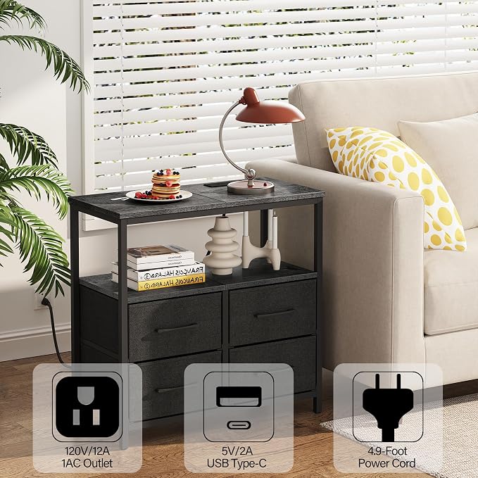 TUTOTAK Large Night Stand with Charging Station | Bedside Table with USB and - Image 7