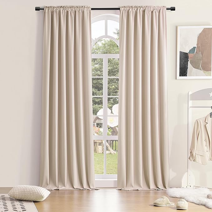 108 Inch Length Warm Taupe Curtain Panels/Drapes by DONREN