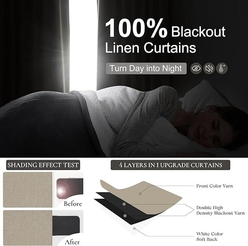 100% Blackout Curtains 86 Inch Length 2 Panels Set Farmhouse Style - Image 2