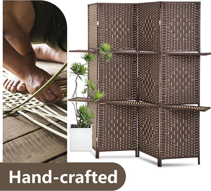 FDW Room Divider 4 Panel Wooden Screen Folding Portable Partition Screens Wood - Image 6