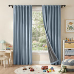 RYB HOME Smoky Blue Linen Texture Curtains 96 Inch Long by RYBHOME