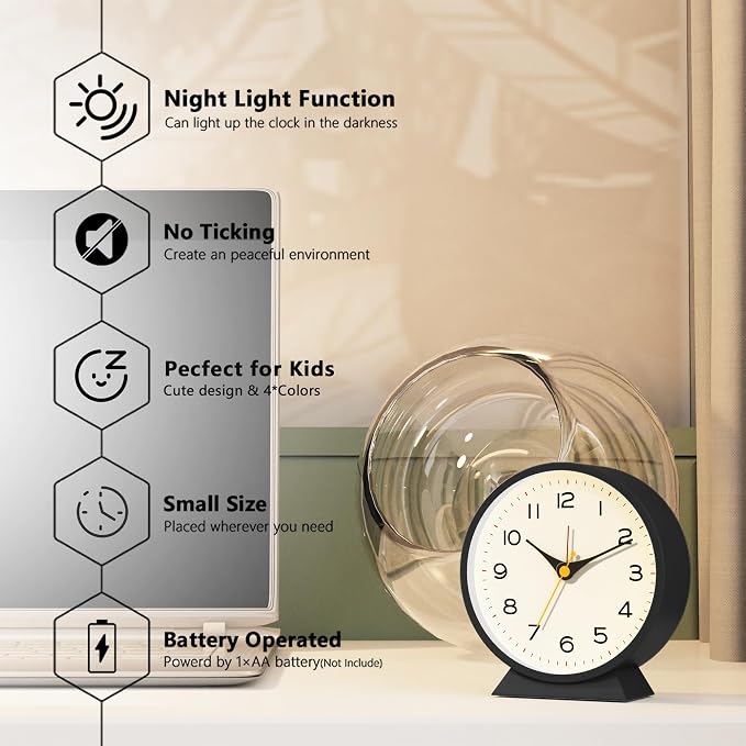 AYRELY® 4.5" Analog Alarm Clock, Small Retro Desk Clock and Table Clock | - Image 2