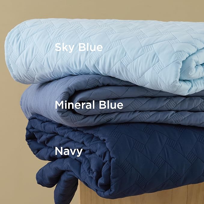 Bedsure Twin Size Quilt, Lightweight Comforter Set, Mineral Blue Bedspread | - Image 3