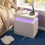 LED Nightstand with Wood 2 Drawers Modern Bedside Table - Image 5