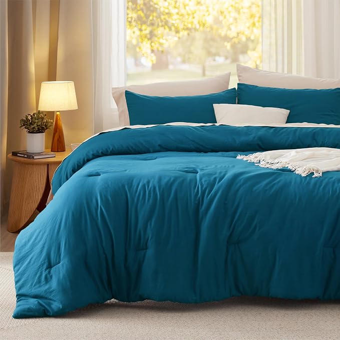 Bedsure Full Comforter Set, Teal Soft Prewashed Bedding - Image 2