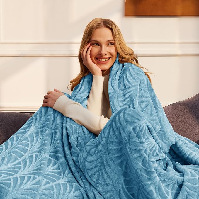 Whale Flotilla Soft Flannel Fleece King Size Bed Blanket, Stone Blue | Cozy - Image 2