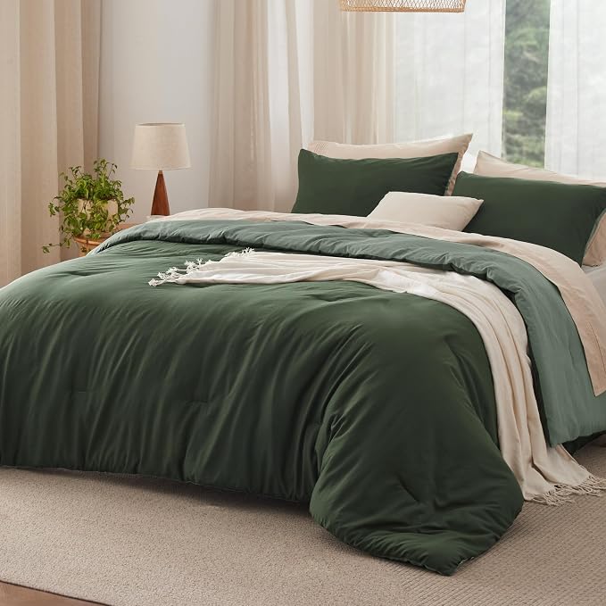 Bedsure Queen Comforter Set, Dark Olive Green Soft Prewashed Bedding by Unknown