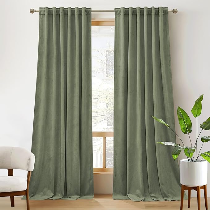 RYB Home Sage Velvet Curtains 84 inches by RYBHOME