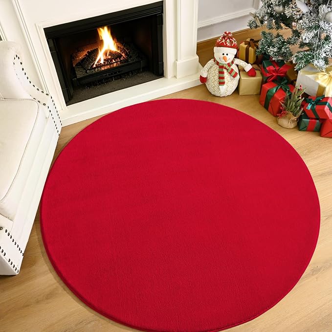 Red Round Area Rug 5ft Washable Circle Rugs - Image 8