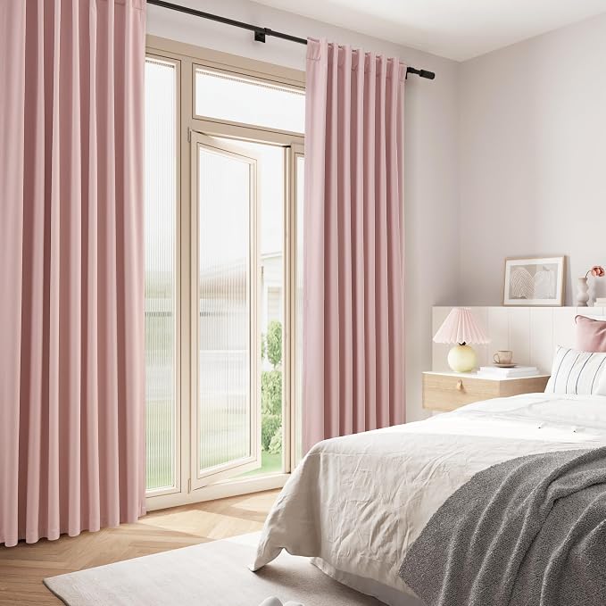 Pink 100% Blackout Linen Curtains 102 Inch 2 Panels Set - Image 8
