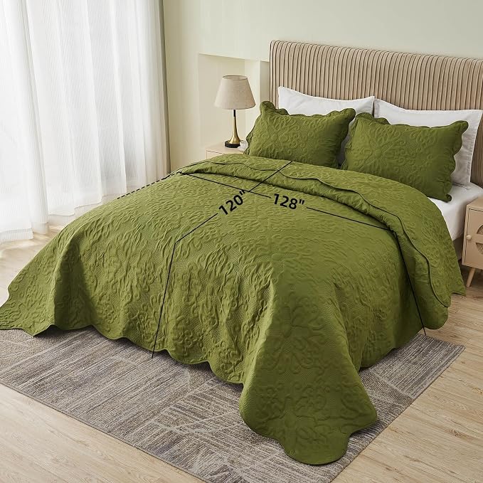 Kingnex Oversized King Bedspreads 128x120 Olive Green | Lightweight, Extra Wide - Image 2