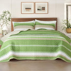 Whale Flotilla Reversible Green Print Quilts Queen Size by WHALEFLOTILLA