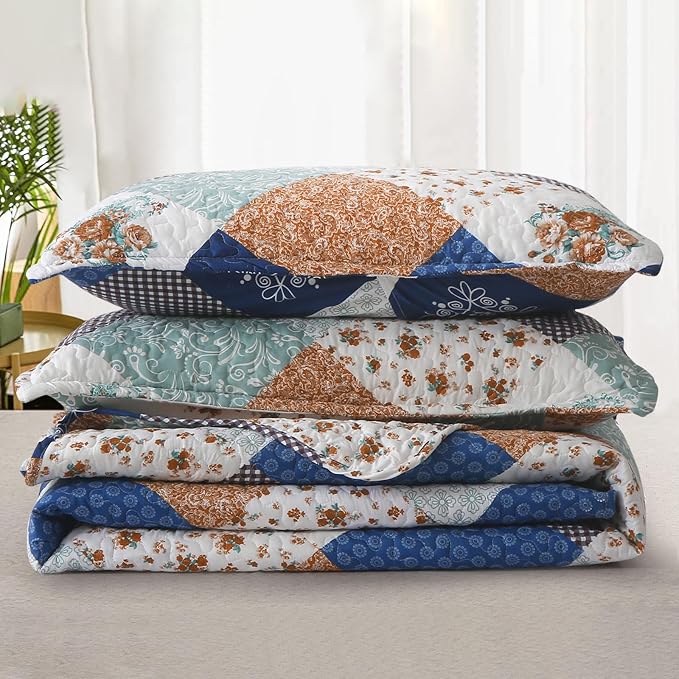 Dinjoy Boho Quilt Set Queen Size, Patchwork Floral Bedspreads, Reversible - Image 7