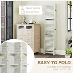 HOMCOM Room Divider with Shelves, 5 Panel, Distressed White | Wood Privacy - Image 4