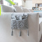 Mkono Macrame Armchair Caddy, Boho Couch Armrest Organizer, 4 Pockets Grey | - Image 2