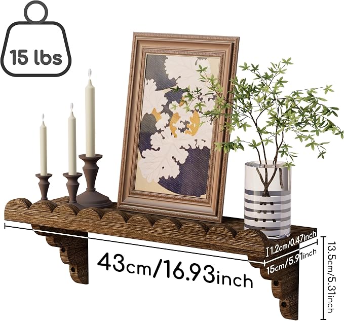 Scalloped Wood Wall Shelf – 17 Inch Floating Shelf - Image 3