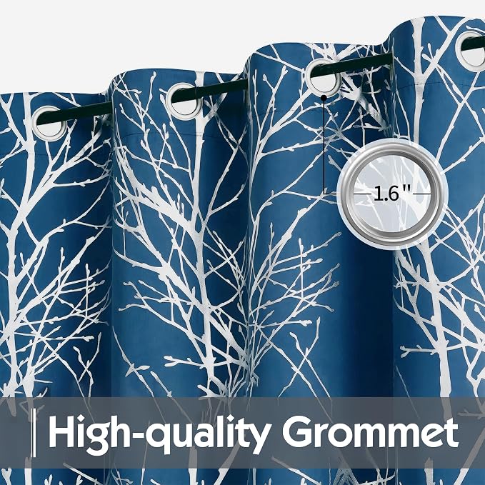 FMFUNCTEX 100% Blackout Navy Silver Foil Tree Curtains 96 Inch 2 Panels | - Image 3