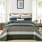 Dinjoy Queen Boho Striped Quilt Set, Breathable All-Season, 3-Piece Set Fits by DINJOY