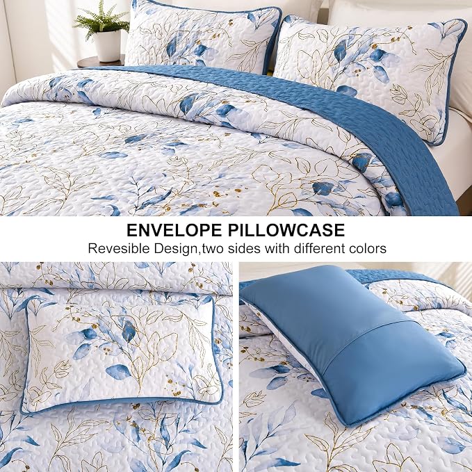 Anibedding King Quilts Set 3 Pieces Botanical Print Bedspread, Aesthetics - Image 4