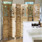 Svimi Folding Room Divider, 5.6Ft 6 Panels Wood Carved Privacy Screens - Image 6