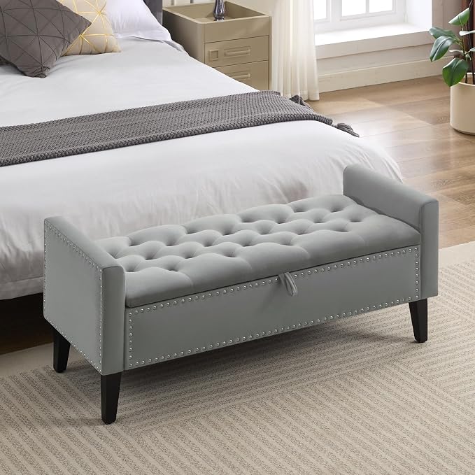 WUTUTUEE 47" Velvet Storage Bench, Upholstered Bed Bench by WUTUTUEE